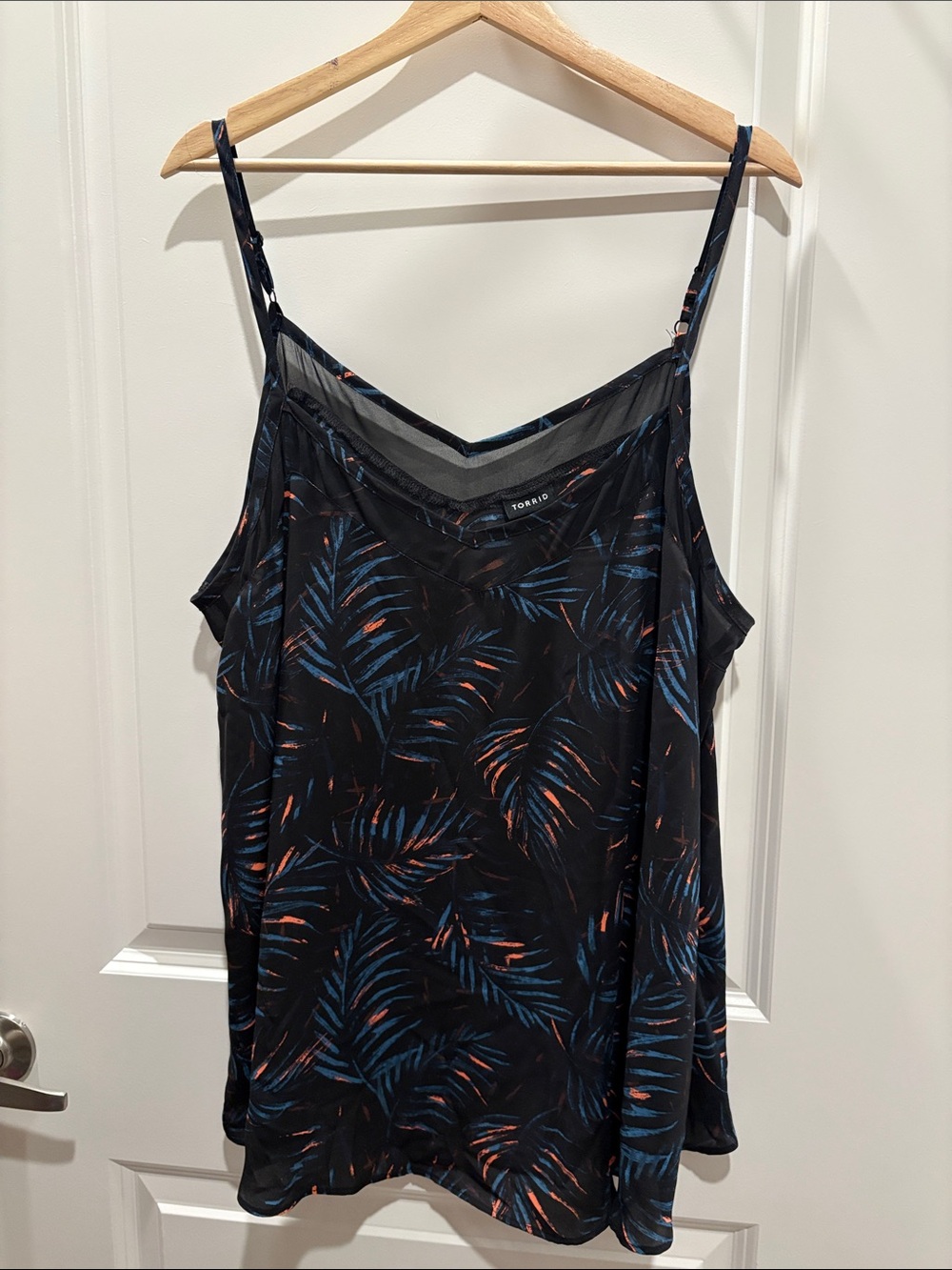 torrid Black Tropical Leaf Cami with Mesh Trim